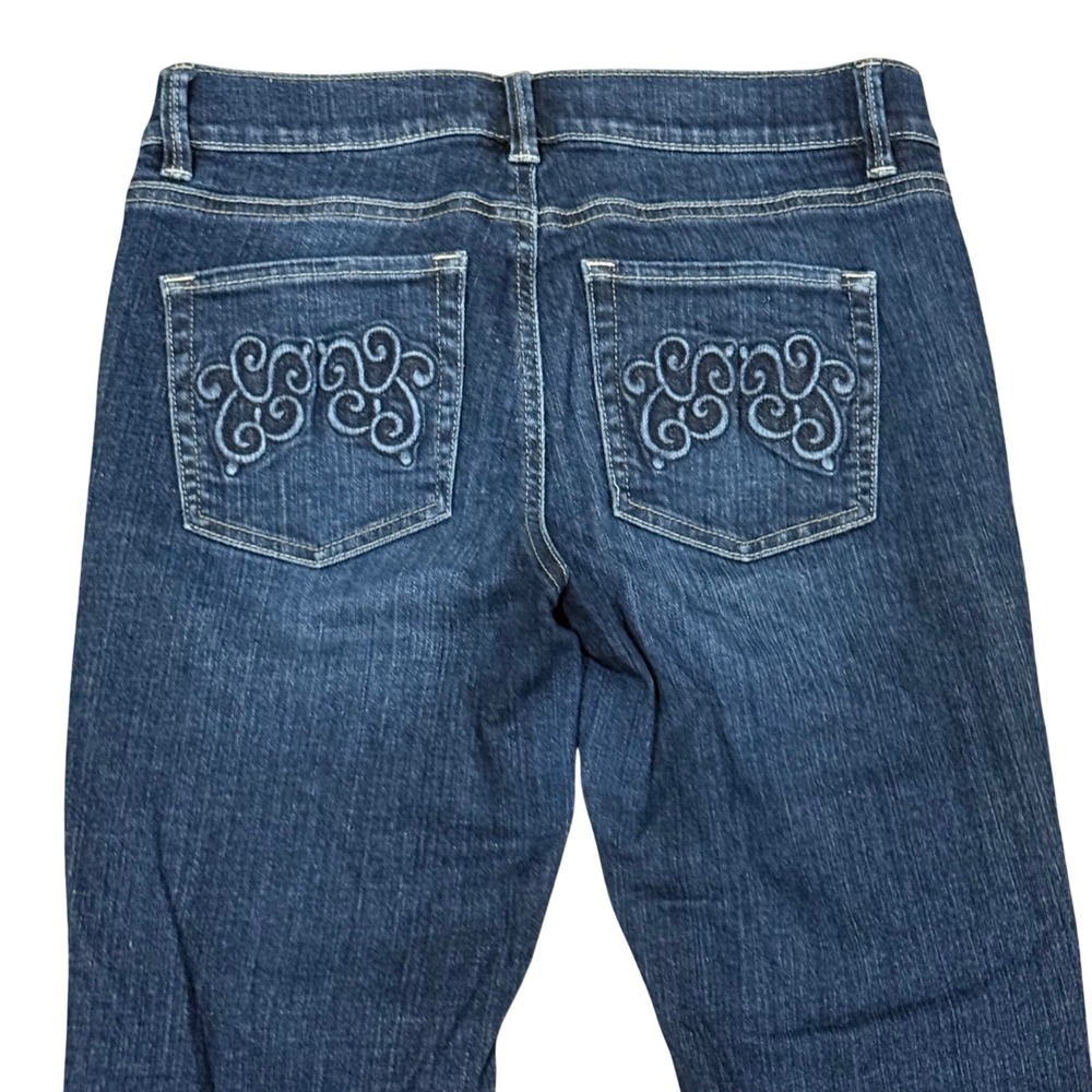 White House Black Market Noir Straight Leg Jeans Dark Wash Embroidered Pockets 2